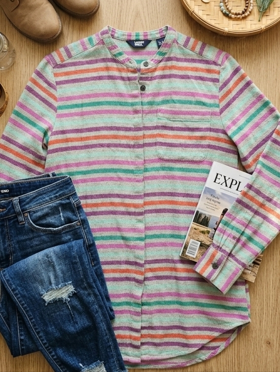 Lands' End Tops - Lands' End Band-Collar Plaid Flannel Tunic – Size Small